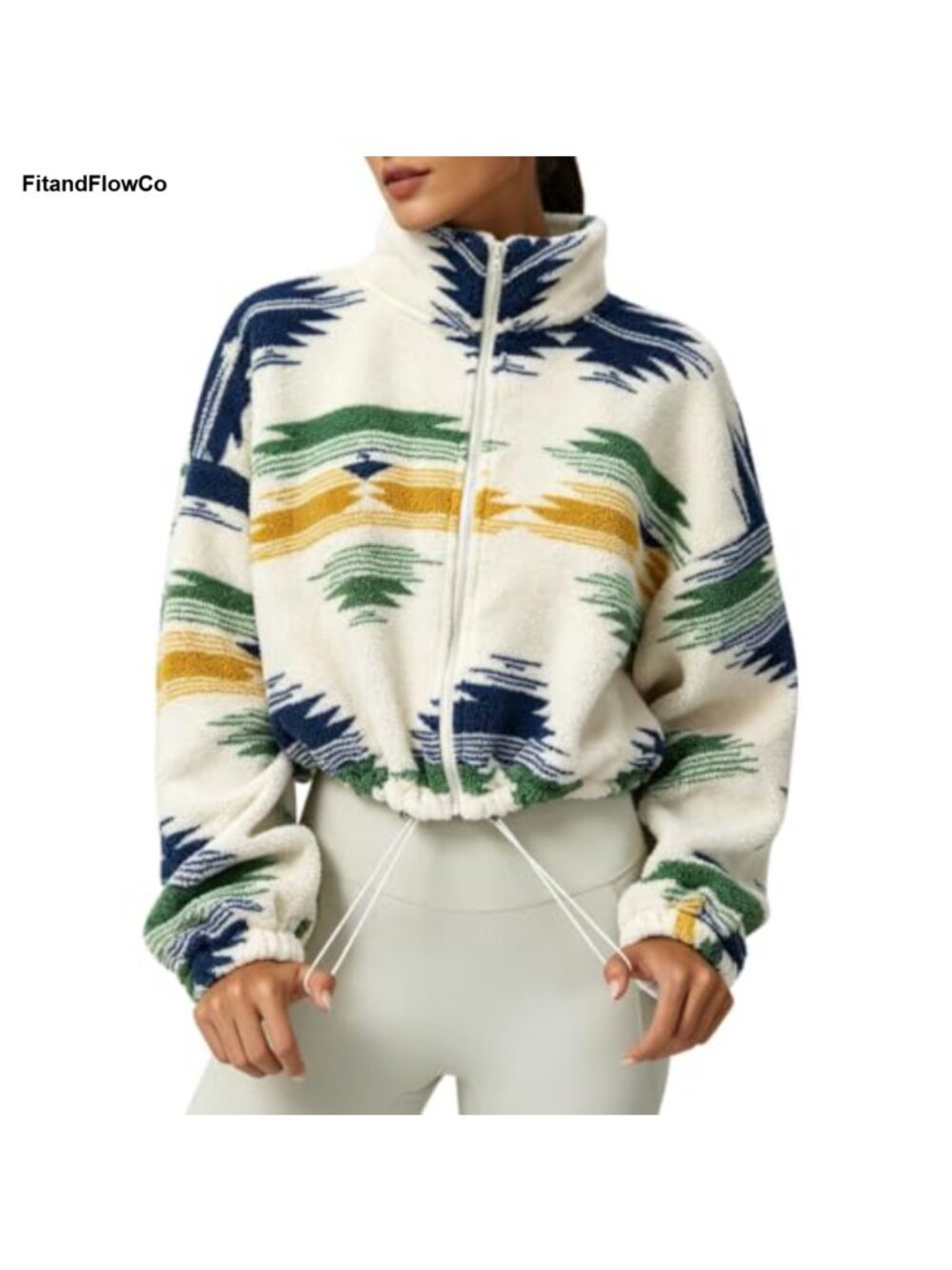 Full Zip Fleece Sherpa Crop Jacket Stand Collar Winter Coat